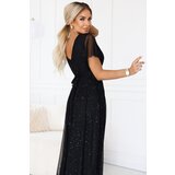 numoco basic 635-2 MELANIA long, shiny dress with a neckline and short sleeves - black | Shoptok.si