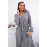 Kesi Włoski Dress tied with a pleated hem grey Cijene