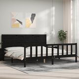  Okvir za krevet s uzglavljem crni 200 x 200 cm od masivnog drva | shoptok.hr