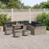 vidaXL 14 delna vrtna sofa garnitura z blazinami siva poli ratan akacija | Shoptok.si
