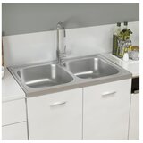  Dvojno kuhinjsko pomivalno korito srebrno 800x500x155 mm | Shoptok.si