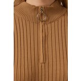  Women's Biscuit Zipper Collar Ribbed Long Knitwear Dress | Shoptok.si
