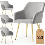 AKORD Estelle Gladki Jedilni Stoli Iz Žameta, Komplet 4 Stolov, Siva, Noge Zlate Barve, (5000333450) | Shoptok.si