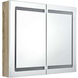 vidaXL LED kopalniška omarica z ogledalom bela in hrast 80x12x68 cm | Shoptok.si