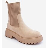 Kesi Suede ankle boots with platform sock and flat heel, Rewam beige Cene