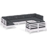  Vrtna sedežna garnitura 9-delna z blazinami bela borovina, (20974786) | Shoptok.si