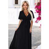 numoco basic 545-5 Long dress with pleated neckline and tie - black | Shoptok.si