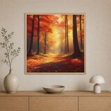 Wallxpert uramljena slika na platnu Cc-K-Ah-1008, jesenja šuma sa crvenim lišćem i stazom, 80 x 80 cm | Eponuda.com