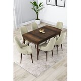 Hanah home trpezarijski set Lia, sto na razvlačenje i 6 stolica, ploča u dekoru drveta Baroque, krem tkanina Babyface | Eponuda.com
