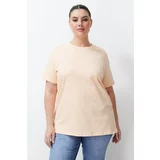 Trendyol Curve Pink Boyfriend Knitted T-shirt with Slit and Gather Detail