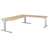 mauser Pisalna miza, s priključkom, ŠxG 2000 x 800 mm, kotni element na desni strani (širina 1200 mm), plošča imitacija javorja, ogrodje aluminijasto | Shoptok.si