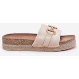 Boto Ladies Platform Slippers With Golden Decoration And Glitter Beige Morisela | shoptok.hr