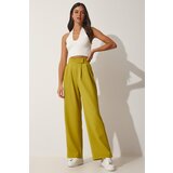 Happiness İstanbul Women's Oil Green Loose Loose Trousers with Velcro Fastening Cene