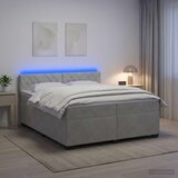 Krevet s box springom madracem i LED-om Svjetlosiva Baršun - Svjetlosiva 200 x 200 cm Kristal s dugmadima | shoptok.hr