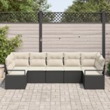 vidaXL 7-delni vrtni kavčni set z blazinami črnega poli ratana | Shoptok.si