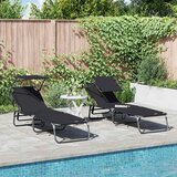 vidaXL zložljivi sončni ležalniki 2 kosi s senčnikom Črna 600D Oxford tkanina | Shoptok.si