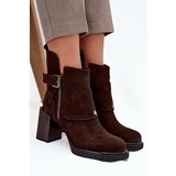 VINCEZA Ankle boots made of genuine suede on a heel with a buckle | Shoptok.si