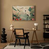  Slika - By an Asian pond - an illustration in the style of a Japanese engraving depicting a heron 60x40 U prirodnom drvenom okv | shoptok.hr