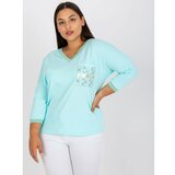 Fashion Hunters Mint cotton plus size blouse with 3/4 sleeves Cene