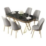 Hanah home set trpezarijski sto i 6 stolica lai black marble gold grey | ePonuda.com