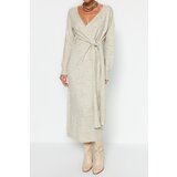 Trendyol Stone Soft Texture Midi Knitwear Double Breasted Collar Tie Dress | Eponuda.ba