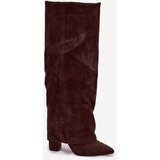 Boto Insulated Women's Boots with Turned Cuff on Heel Eco Suede Chocolate Elivira | shoptok.hr