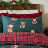 Catherine Lansfield Rdeča/temno zelena posteljnina za zakonsko posteljo 200x200 cm Christmas Tartan Teddy Bear – | Shoptok.si