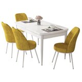 Hanah home trpezarijski set Via, sto na razvlačenje i 4 stolice, bela ploča, senf žuta tkanina Jerry | Eponuda.com