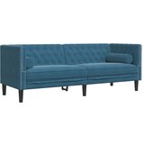vidaXL Kavč chesterfield z vzglavniki trosed modra žamet, (21825065) | Shoptok.si