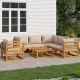 The Living Store Vrtna sedežna garnitura 7-delna s taupe blazinami trden les - Vrtna Sedežna Garnitura, (21481291) | Shoptok.si