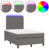 vidaXL Box spring postelja z vzmetnico LED siva 120x190 cm um. usnje, (21111878) | Shoptok.si
