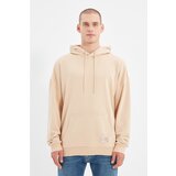 Trendyol beige men's hoodie oversize slogan label sweatshirt Cene