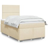 vidaXL Box spring postelja z vzmetnico krem 120x200 cm blago | Shoptok.si