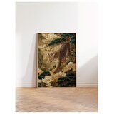 Wallxpert uramljena slika 115251, leopard među borovima i belim cvetovima, 50 x 70 cm, ram u boji prirodnog drveta | Eponuda.com