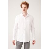 Avva Men's White 100% Cotton Classic Collar Pocket Standard Fit Normal Cut Knitted Shirt cene