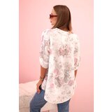 Kesi Włoski Women's cotton shirt with floral pattern and rolled-up sleeves white | shoptok.hr