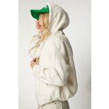  Women's Cream Hooded Zippered Fleece Sweatshirt Cene