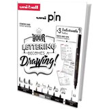 UNI ball Uni Pin set markera (gift set 8kom) lettering s tutorijalom + tehnička olovka M5-228 (0,5) u kutiji | shoptok.hr