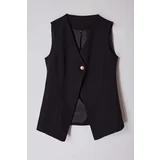 Trendyol Black Regular V-Neck Button Detailed Vest