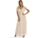 numoco basic 562-6 NASTIA Long dress with a neckline and short sleeves - beige | Eponuda.ba