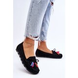 Boto Suede Loafers With Bow And Fringes Black Dorine | shoptok.hr