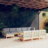 The Living Store Vrtna sedežna garnitura 11-delna s sivimi blazinami borovina - Vrtna Sedežna Garnitura, (21427380) | Shoptok.si