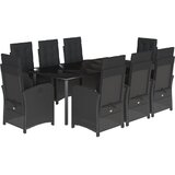  9-dijelni vrtni blagovaonski set s jastucima crni od poliratana Crna Dužina stola 200 cm | Shoptok.si