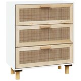  Komoda bijela 60 x 30 x 70 cm masivna borovina i prirodni ratan | shoptok.hr