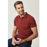 ALTINYILDIZ CLASSICS Men's Claret Red 100% Cotton Roll-Up Collar Slim Fit Slim Fit Polo Neck Short Sleeved T-Shirt. Cene