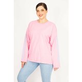 Şans Women's Pink Plus Size Sleeve Printed Sweatshirt Cene