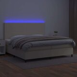  Box spring postelja z vzmetnico LED krem 200x200cm umetno usnje, (20851626) | Shoptok.si