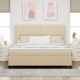 Box Spring Krevet s Madracem - Krem 180x200 cm Tkanina | shoptok.hr