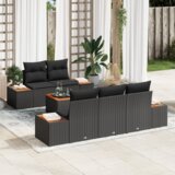 vidaXL 6-delni vrtni kavč set s blazinami črn poli ratan acacia | Shoptok.si