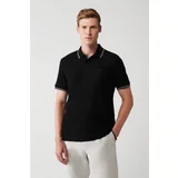 Avva Men's Black 100% Cotton Jacquard Standard Fit Normal Cut 2 Buttons Polo Neck T-shirt
